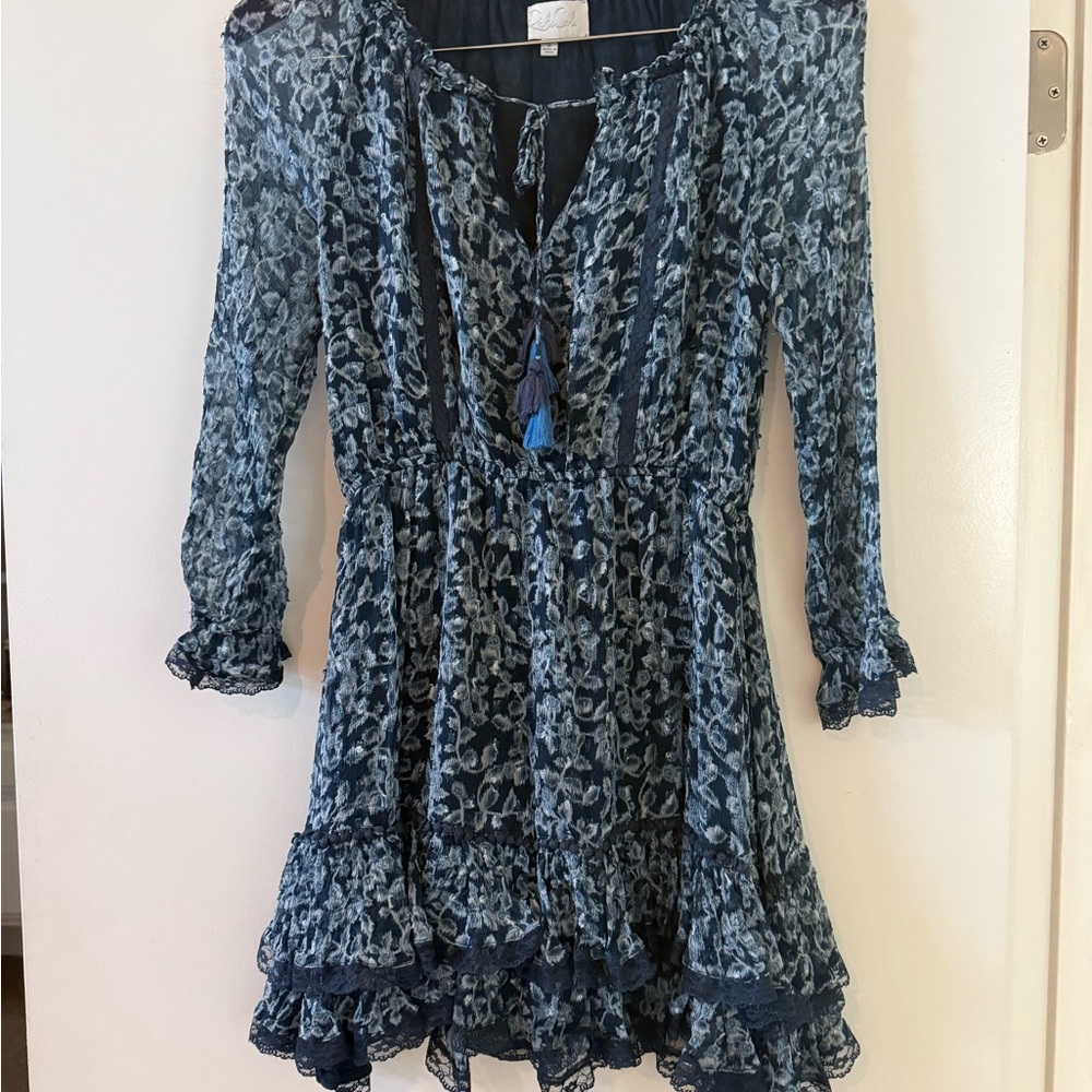 Elegant Blue Patterned Mini Dress